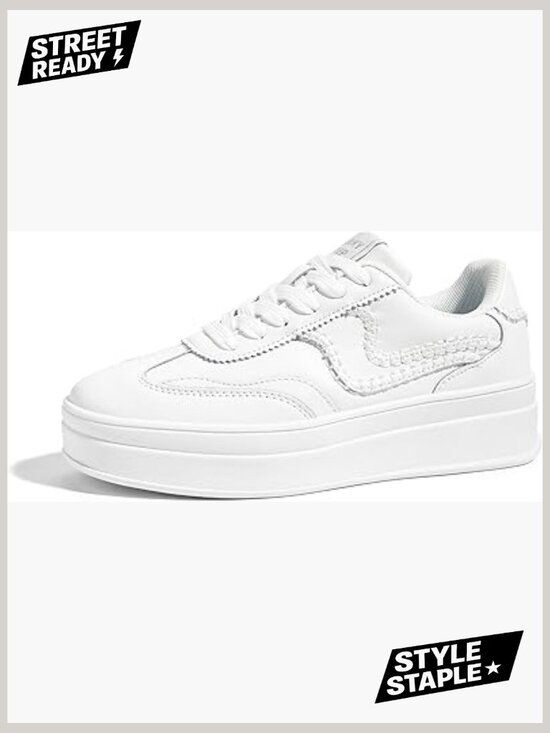 Shoes - Platform Fashion Sneakers Thick Sole Faux Leather Suede Rubber Gum Sole Low Top